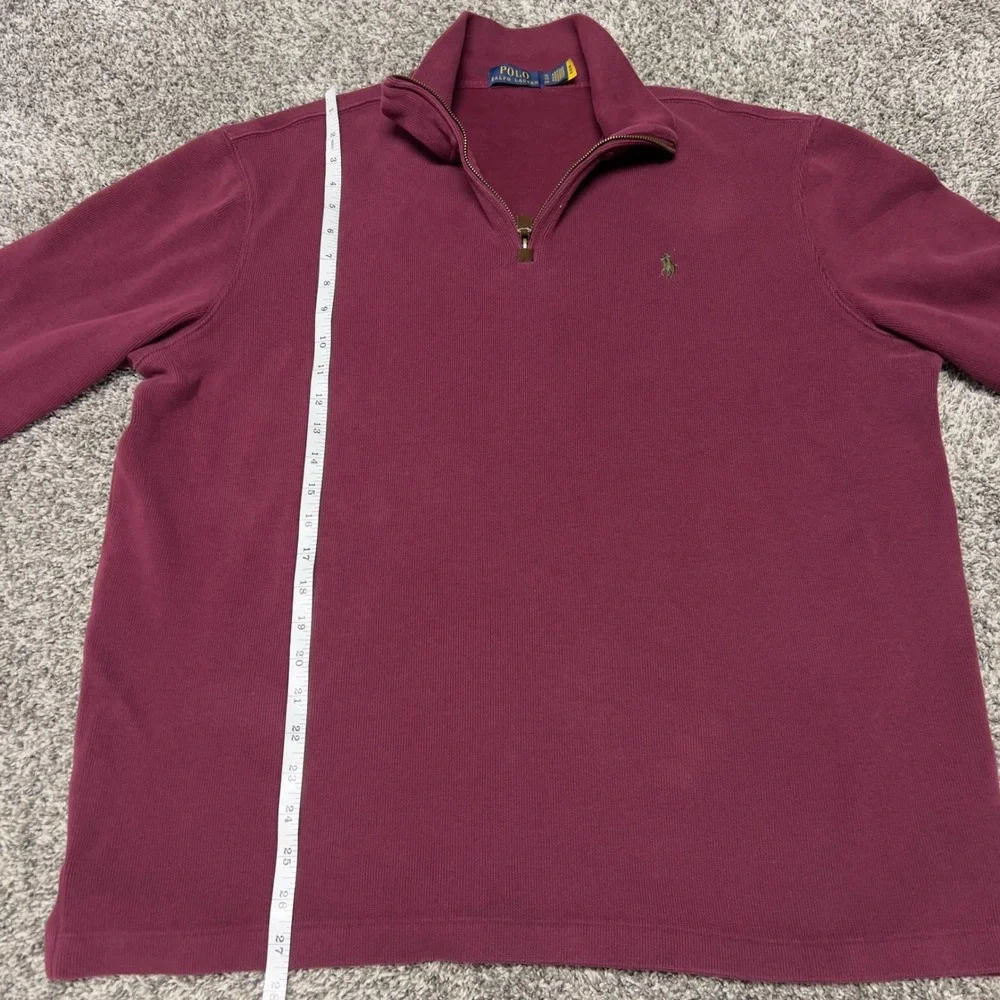 Polo Ralph Lauren Mens XL Burgundy Red Quarter Zip Pullover Ribbed Sweatshirt